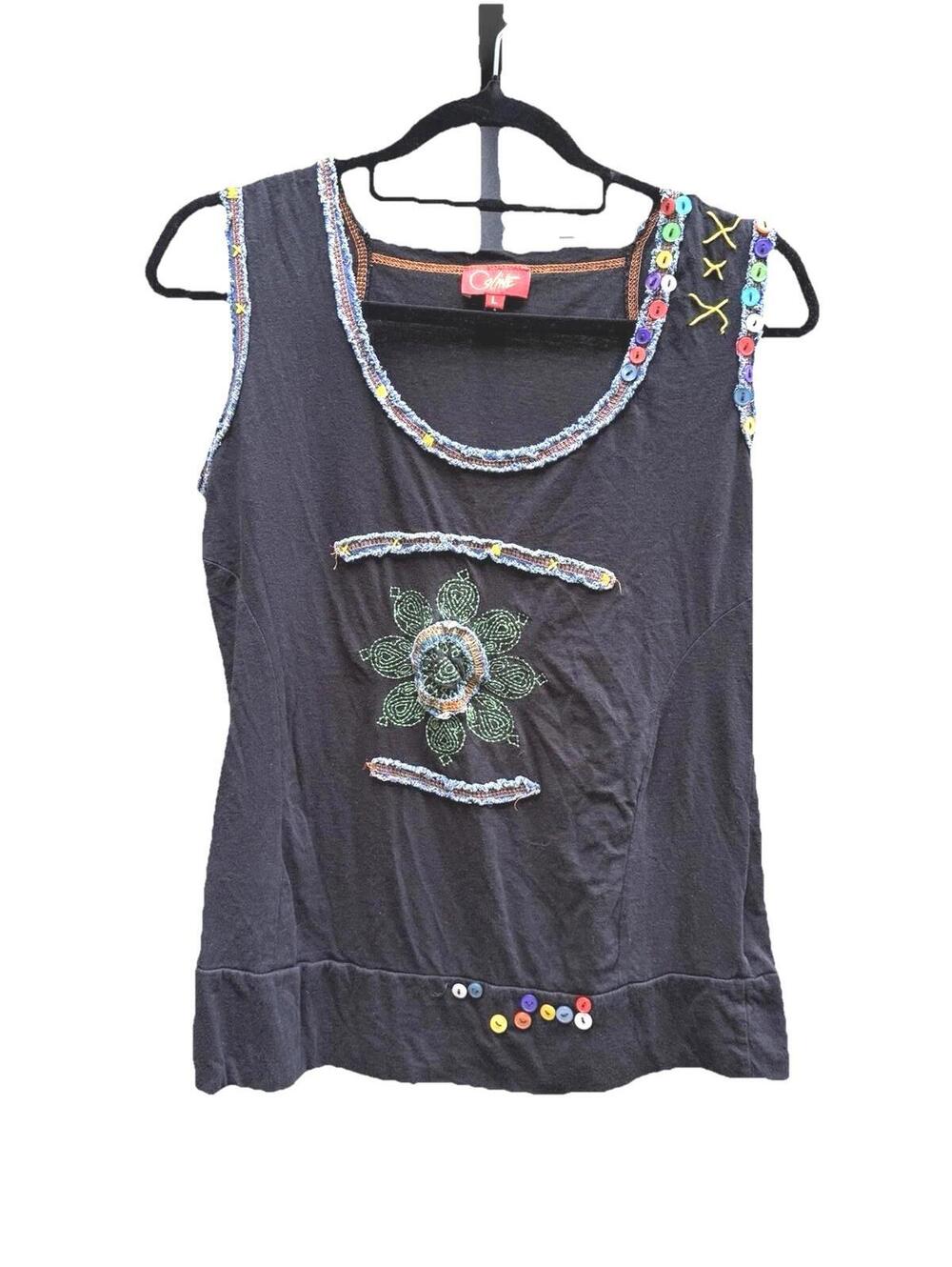 Coline Cotton Tank Top Art To Wear Colorful Cotton L Black Bohemian